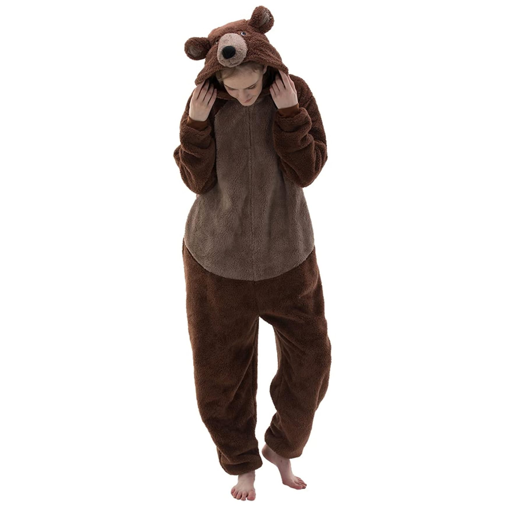 Pijamas de una pieza para adultos, mono cálido y lindo de oso, disfraces de animales con cremallera para mujeres, hombres, invierno..