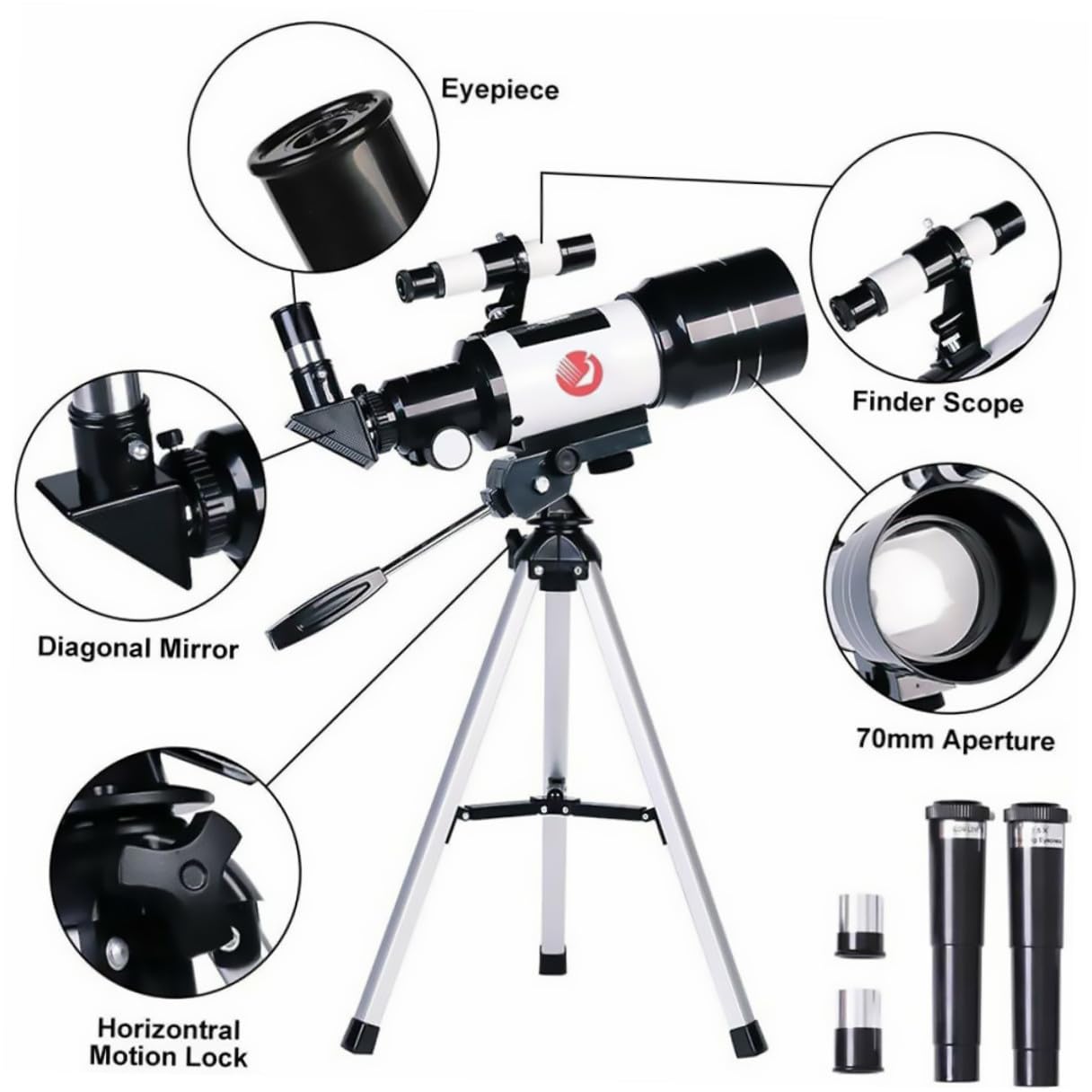 Telescopio Astronomico 150x 70mm e Clip con Treppiede per Telefono