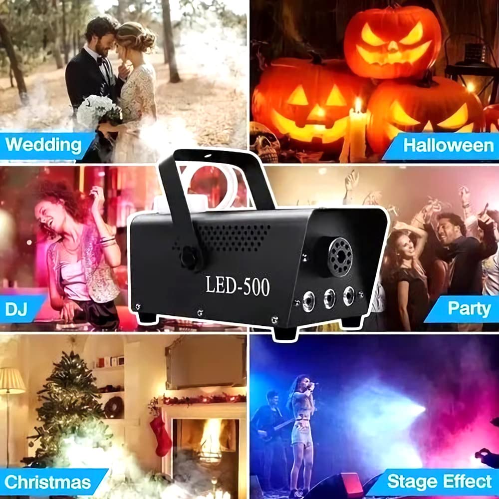 Mini máquina de humo de 500 W, con mando a distancia y efecto de luz RGB, portátil, para Halloween, Navidad, boda, DJ, discoteca, fiesta (color negro)