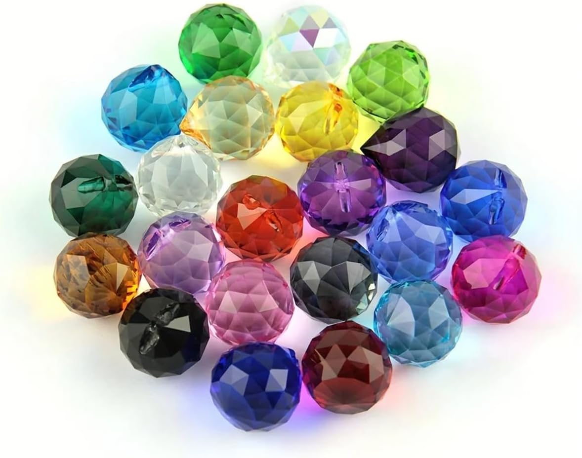 10PCS Crystal Glass Faceted Ball, 20mm Hanging Crystals Prisms Suncatchers for Windows Home Office Garden Decoration Christmas Wedding Gift, Golden Yellow