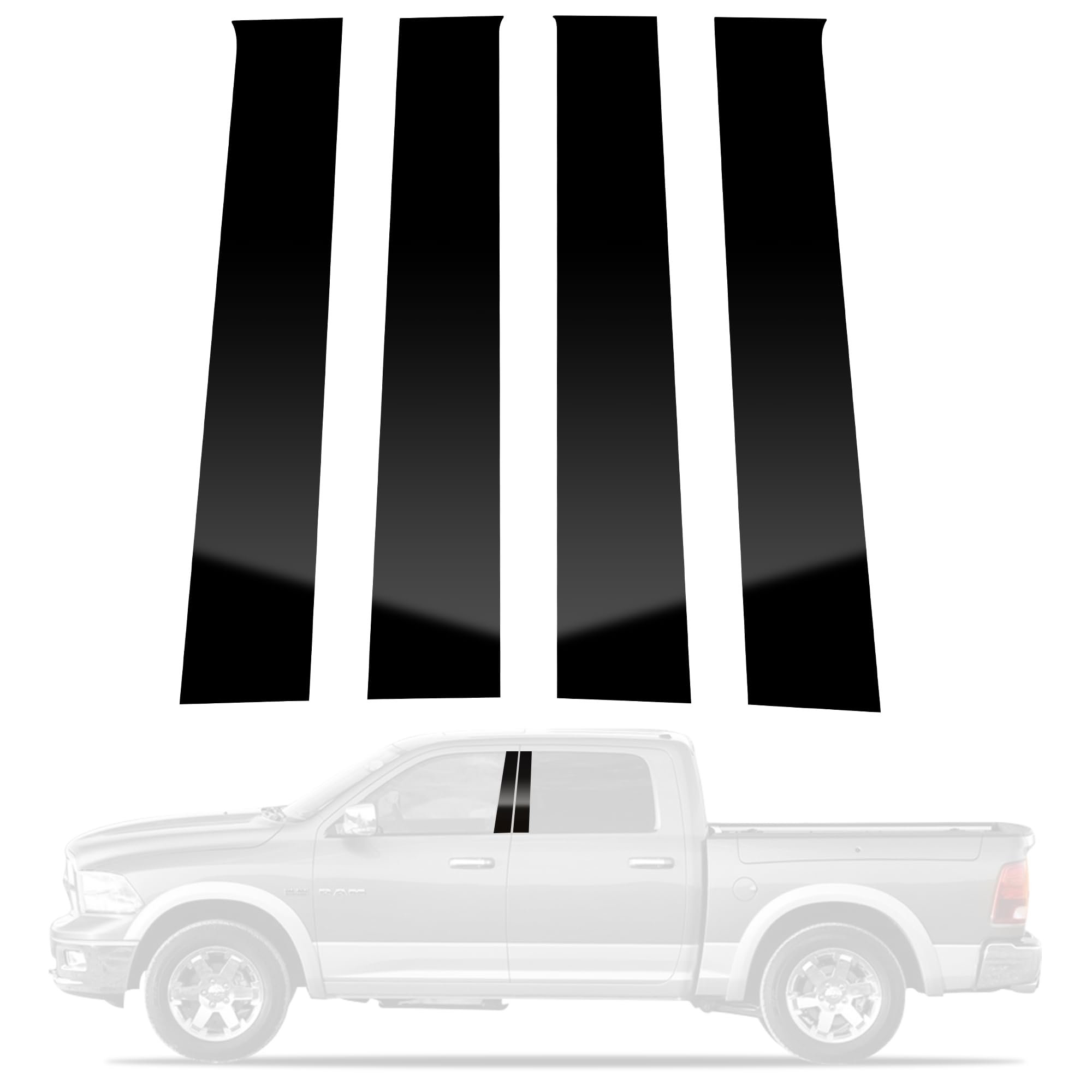 For 2019-2025 Dodge RAM 1500 Black Look Wndow Pllar Posts Stcker