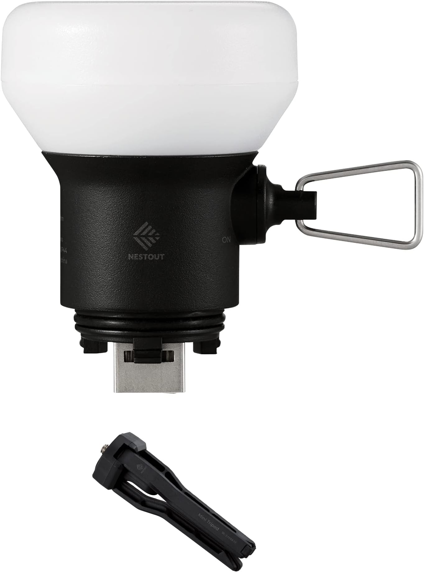 NESTOUT Rugged Outdoor Camping LED Lantern w/ Mini Tripod, Dimmable USB Powered Soft LED Light, IP44 Water Dust Resistant, 10-350 Lumen, Portable Lamp for Power Bank EDC Travel, LAMP-1 (Black)