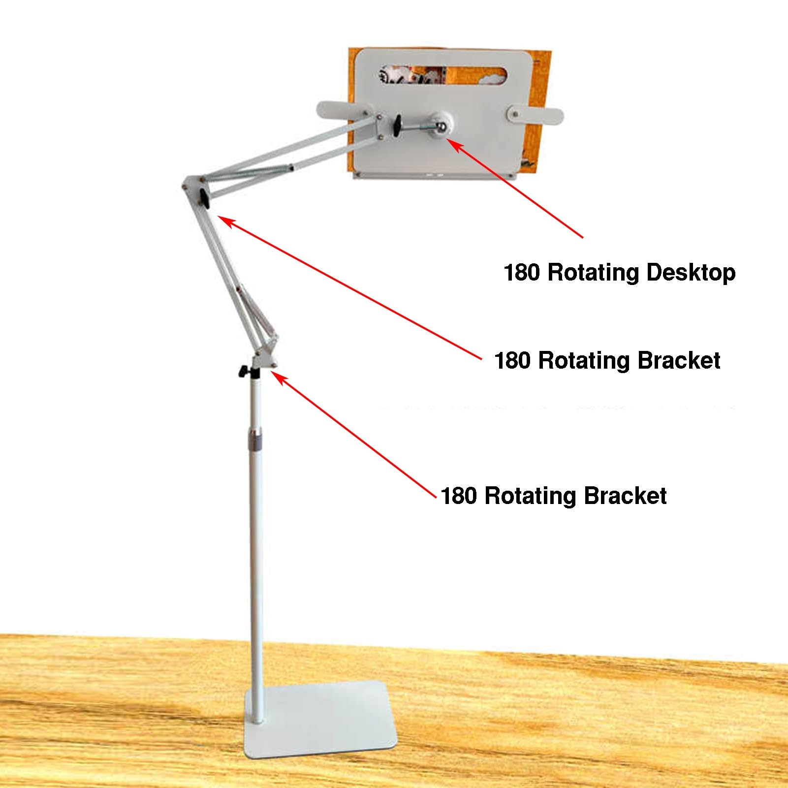 Soporte For Libros De Suelo Resistente Con Clips De Página, Soporte De Lectura De Ángulo Ajustable, Soporte De Podio Multiusos Plegable, Carga De 5kg(White,L-175cm)