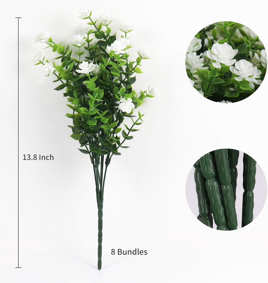 RECUTMS Artificial Flowers, Fake Boxwood Outdoor UV Resistant Plants Artificial Springs Flowers Eucalyptus Greenery Shrubs Bridal Wedding Bouquet for Home Garden Party Wedding Decoration(White) - Image 2