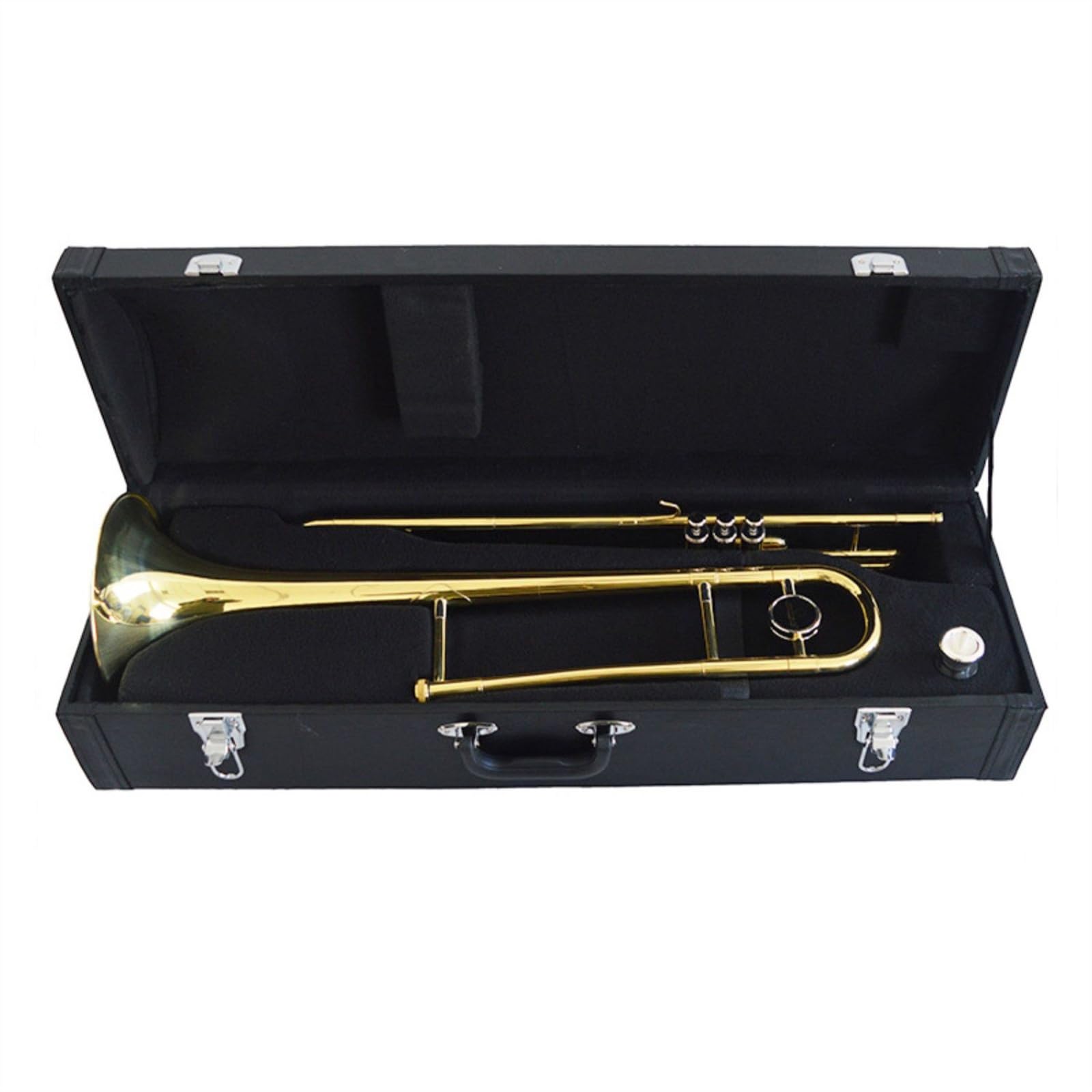 Trombone À Touches Verticales En Laiton Laqué Or, Trombone À Trois Pistons Avec Boîte De Rangement Et Accessoires Trombon e pour Débutants