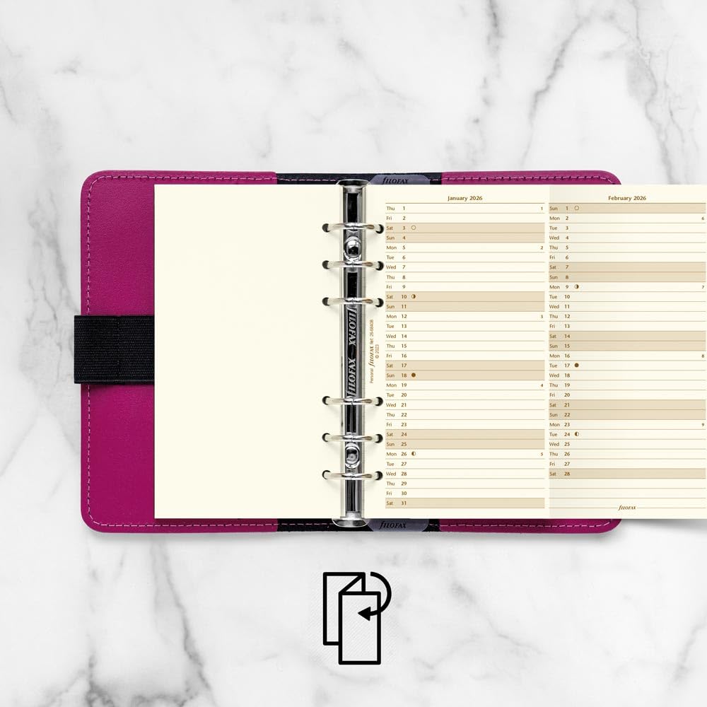 Filofax Kalender-Tagebuch-Nachfüllpackung, persönliche/kompakte Größe, vertikaler Jahresplaner, Baumwollcremepapier, Englisch, 2026 (C68408-26)