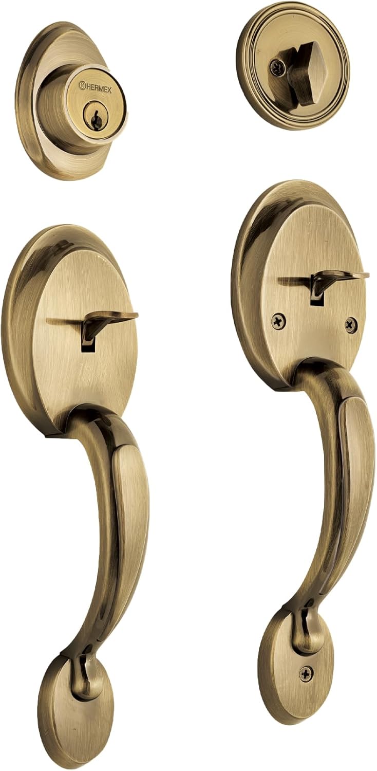 Entry lock, antique brass, butterfly, Hermex Basic
