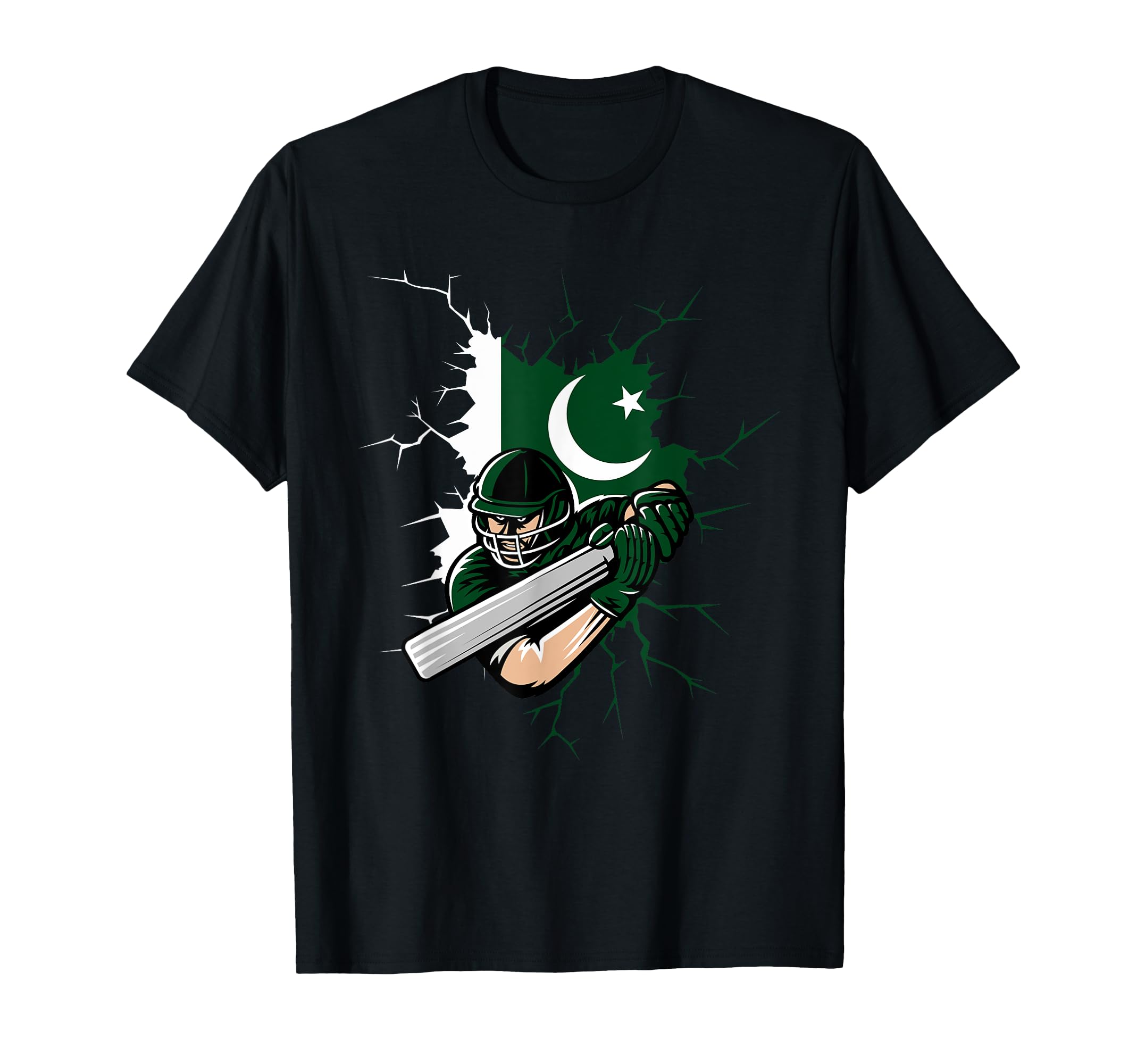 Pakistan Cricket Fan T-Shirt - Black, Small, Unisex, Short Sleeve, Classic Fit, Cotton Blend, Modern Sporty, Unique Batsman Design, All Seasons, Kids, Girls