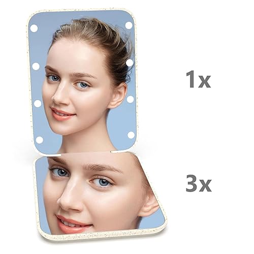 Miniatura 5 de Kintion Espejo Compacto de Paja de Trigo, Ampliación 1X/3X, Iluminado, Plegable, Portátil, Ecológico, Gran Regalo