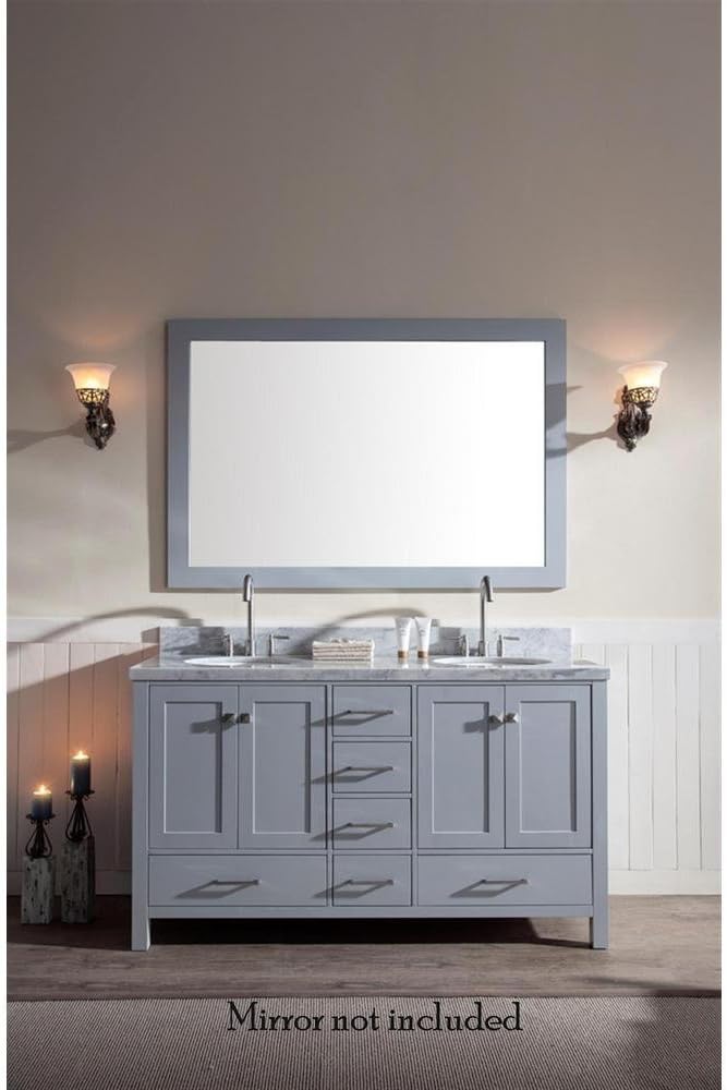 ARIEL Cambridge A061D-VO-GRY 61" Inch Bathroom Vanity in Grey with Carrara White Marble Countertop Round Oval Sinks No Mirror