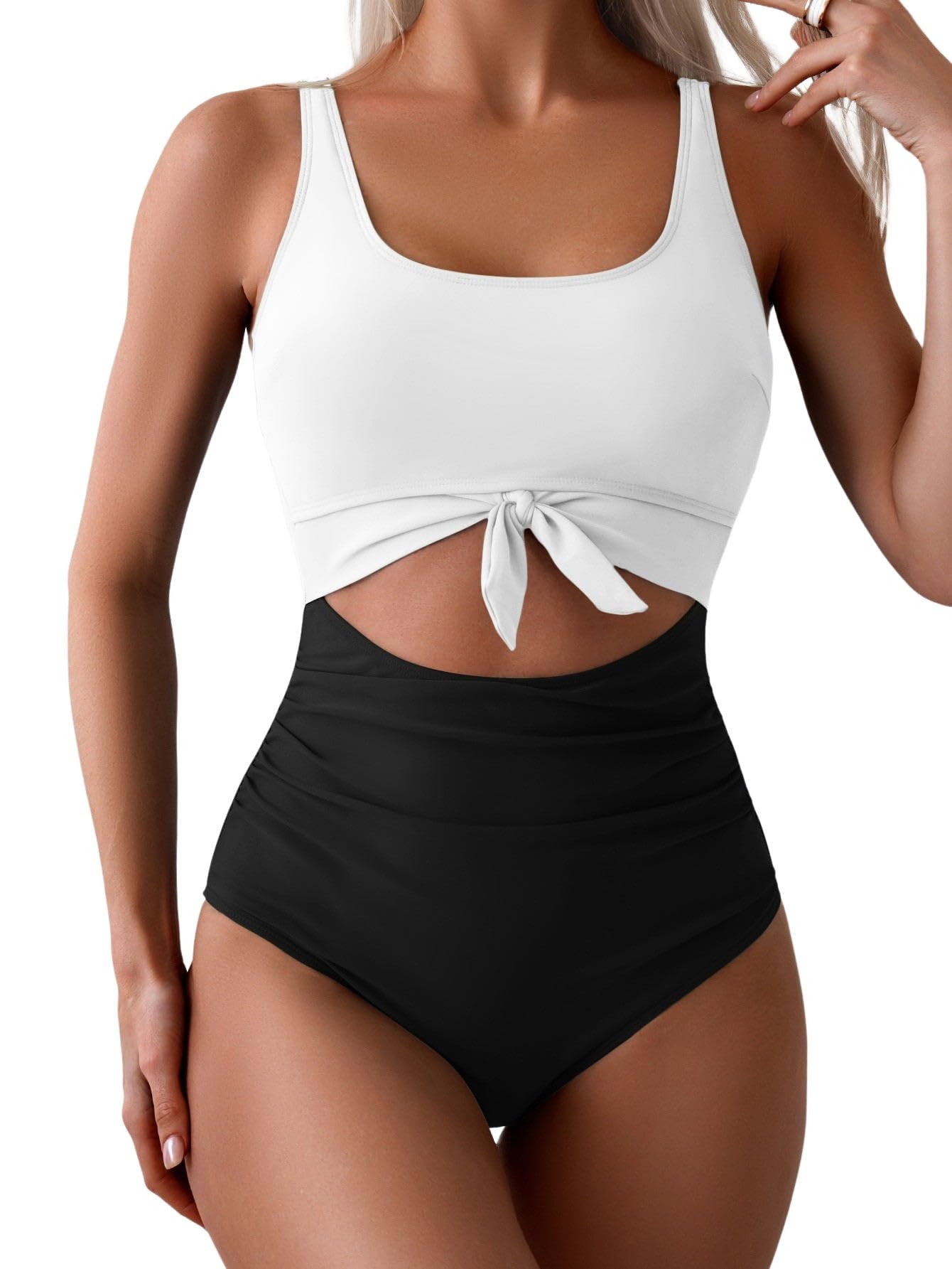 Eomenie Women's One Piece Swimsuit Tummy Control Slimming Bathing Suit Cutout Tie Knot Swimwear
