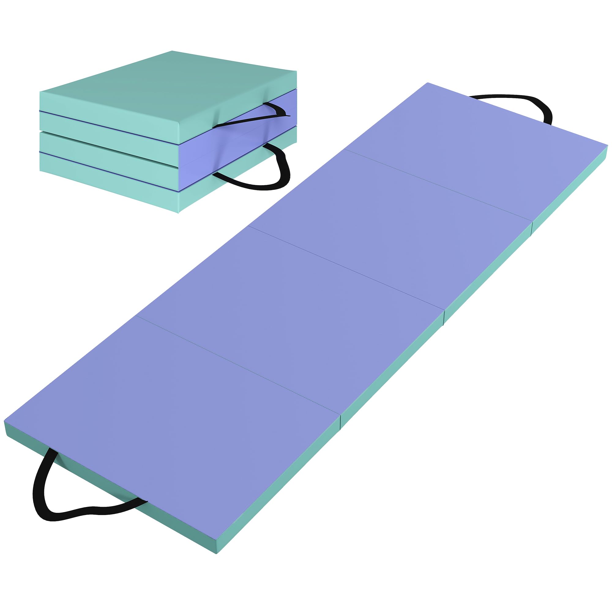 SPORTNOW Tapis de Gymnastique Pliable Épais 180 x 60 x 5 cm Vert et Violet | Avec Poignée, Tapis de Sol pour Yoga, MMA, Sport, Fitness, Pilates, Revêtement Synthétique