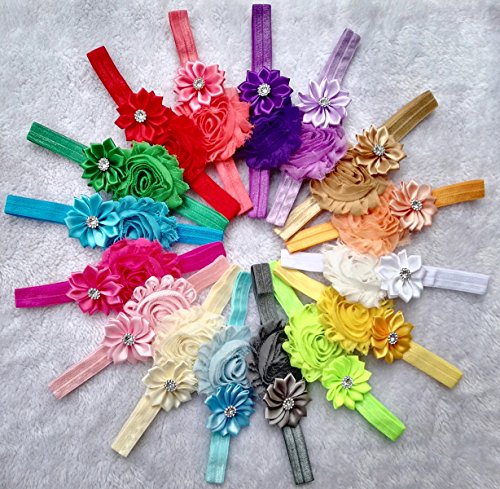 Qandsweet Baby Girl Headbands With Polygonal Flower Inlay Rhinestone For Photography (16 Pack) #TOP1