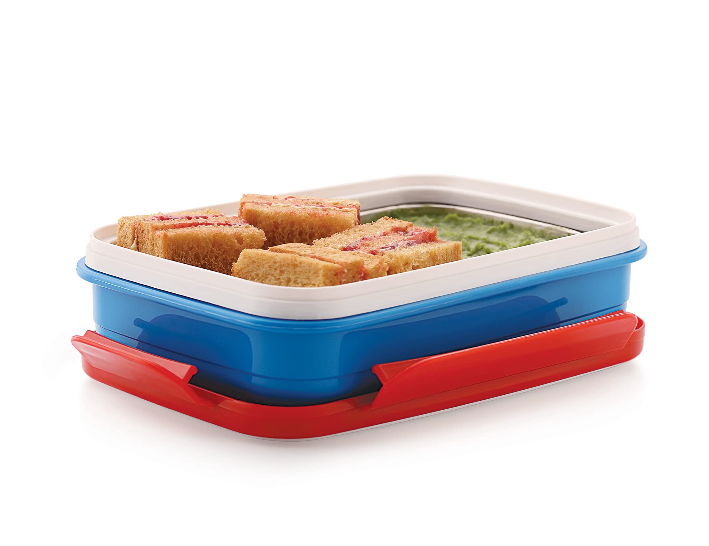 TeDeMel Insulated Lunch Box Tiffin Box with Steel Spoon and a Separate Small Steel Plastic Box, BPA Free, Leak Proof, for Office use, School Kids Tiffin (Vento-RED-Happy Birthday)