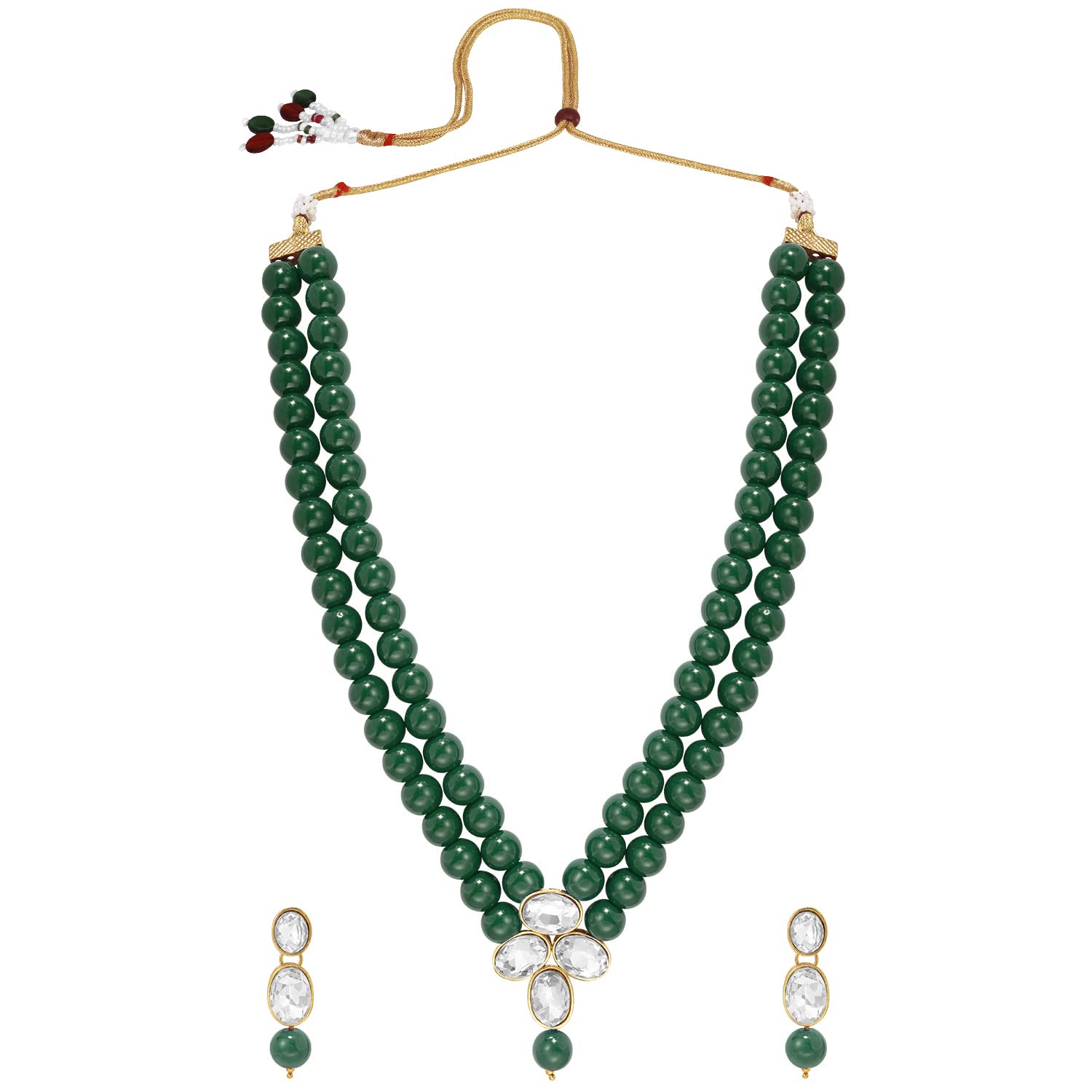 peora Crystal Faux Pearl Kundan Necklace & Jewelry Set Gift for Women-picture-36