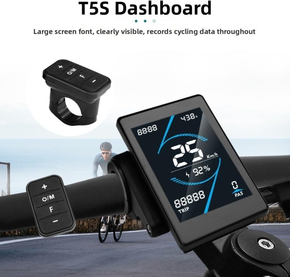 T5S Electric Bicycle Color Display 24-72V with 5-Pin SM Connector, Compatible with OMD-2 Protocol, Real-Time Speed Battery Mileage and Fault Code Display