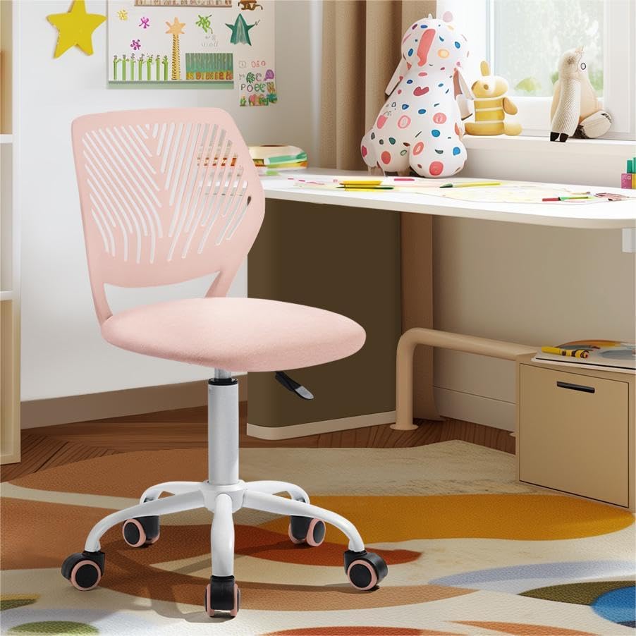 Homy Casa Ergonomic Office Desk Chair for Students Teen - Colorful Upholstery Task Chairs Breathable Back, Adjustable Tilt for Study Room Dormitory Computer, Soft Pink Fabric image 4