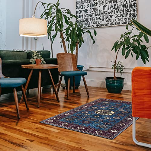 2'X3' Vintage Boho Machine Washable Indoor Area Rug, Non-Slip Carpet Mat For Kitchen, Bathroom, Bedroom, Entryway, Front Entrance & Spring Home Decor - Durable, Easy To Clean Rugs, Blue #TOP2