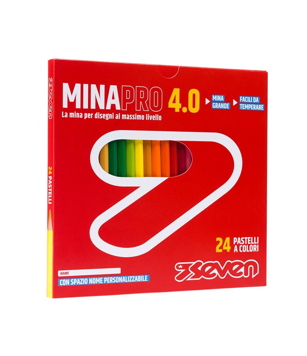 Seven Set Matite Colorate - Scatola da 24 pz - Confezione Pastelli Scuola, Ufficio - MINA 4.0 - Spazio Etichetta Nome