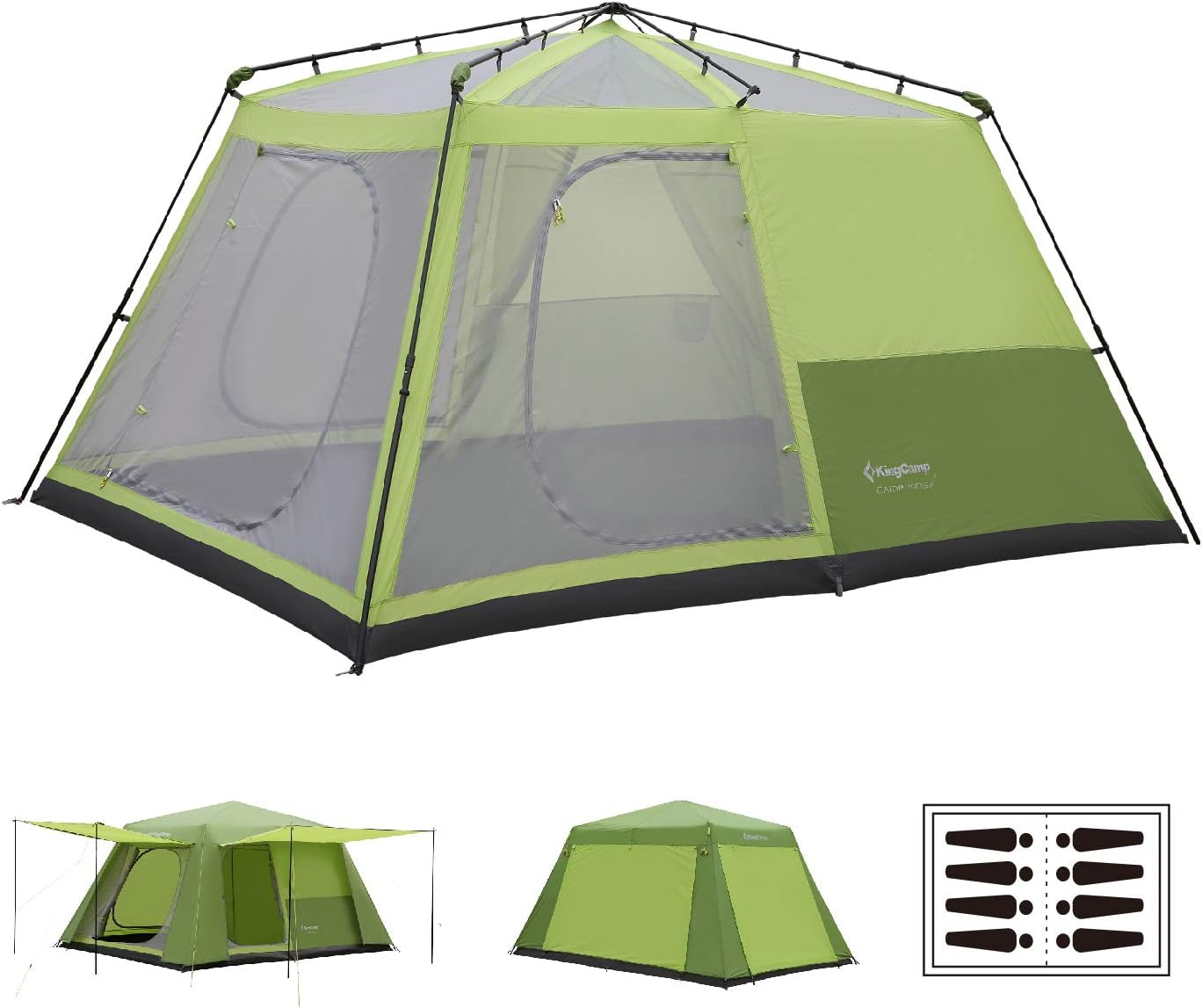KingCamp Camp King 8-Person 2-Room Instant Camp Cabin Tent, 13' × 9', with Full Cover Rain Fly