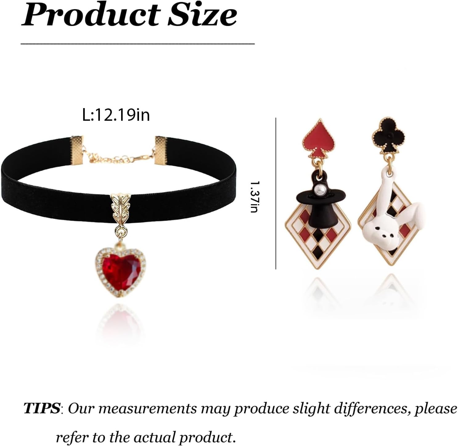 Queen of Heart Costume Jewelry Set for Women Red Heart Black Choker Charm Necklaces Rhinestone Blood Heart Earrings Pearl Drop Earrings Halloween Cosplay Party Jewelry Accessories - Image 6
