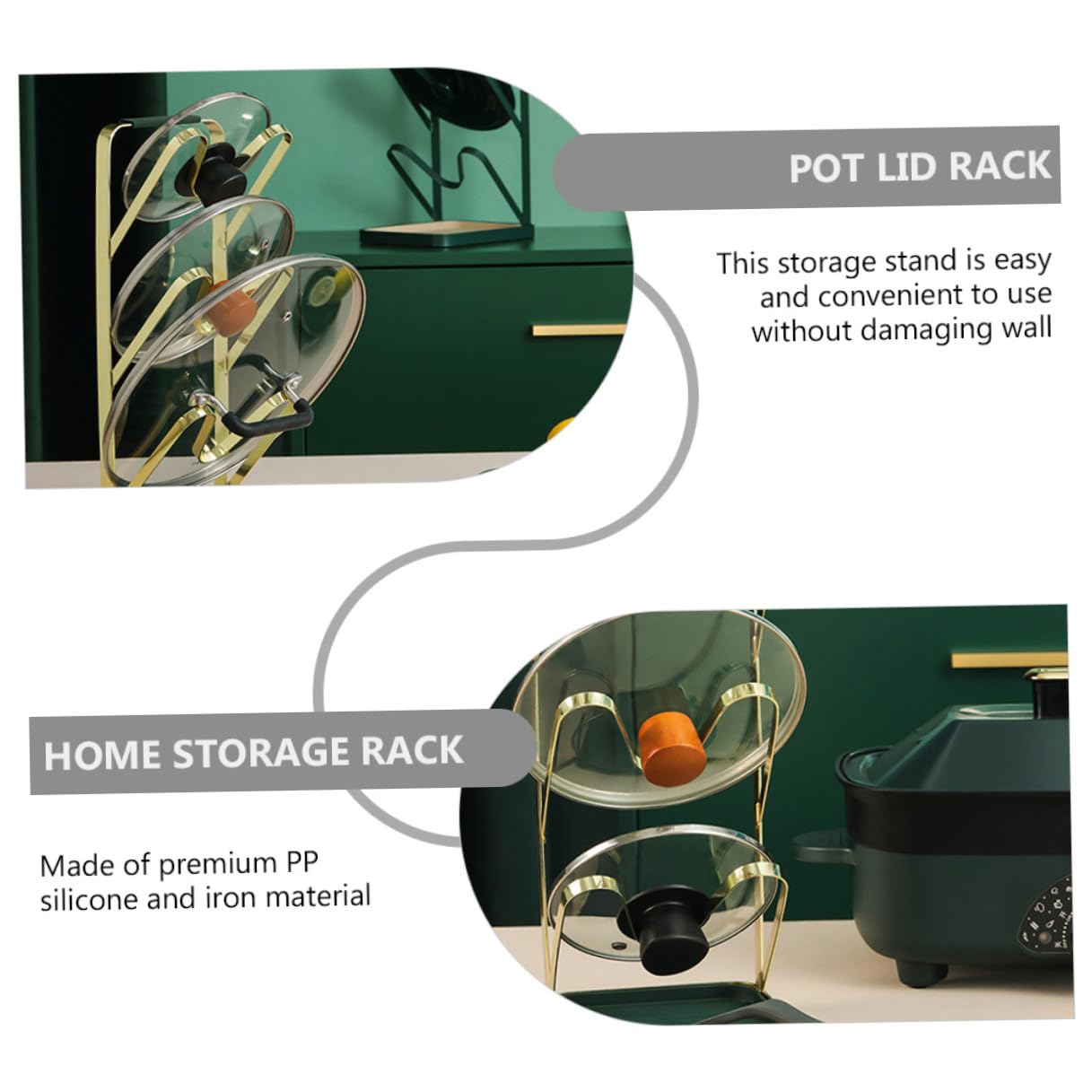 Generico Scaffale di Stoccaggio per Cucina Multistrato in Pp, Silicone e Ferro Design Creativo e Funzionale per Coperchi Pentole e Oggetti di Uso