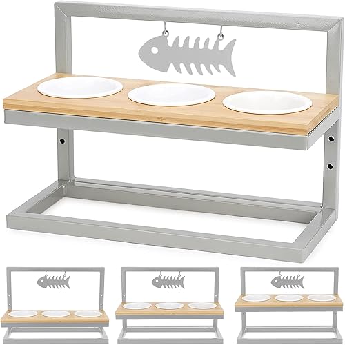 Comedero elevado para mascotas para gatos o perros pequeños, comedero elevado ajustable de 3 alturas para mascotas con 3 cuencos de melamina