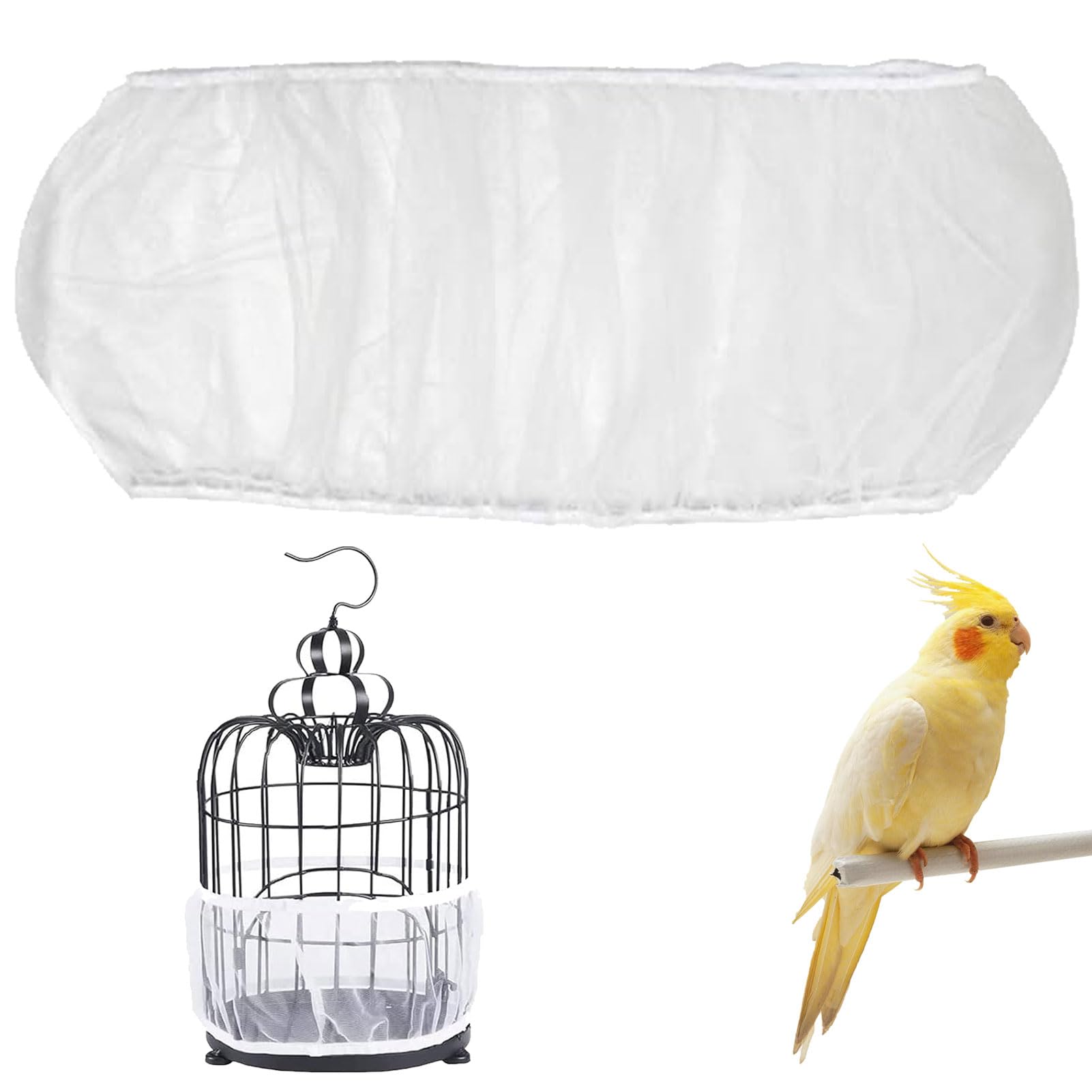 1 copertura per gabbia per uccelli, per pappagalli, in rete di nylon, adatta per gabbie con una circonferenza di 140 – 180 cm, bianco, L