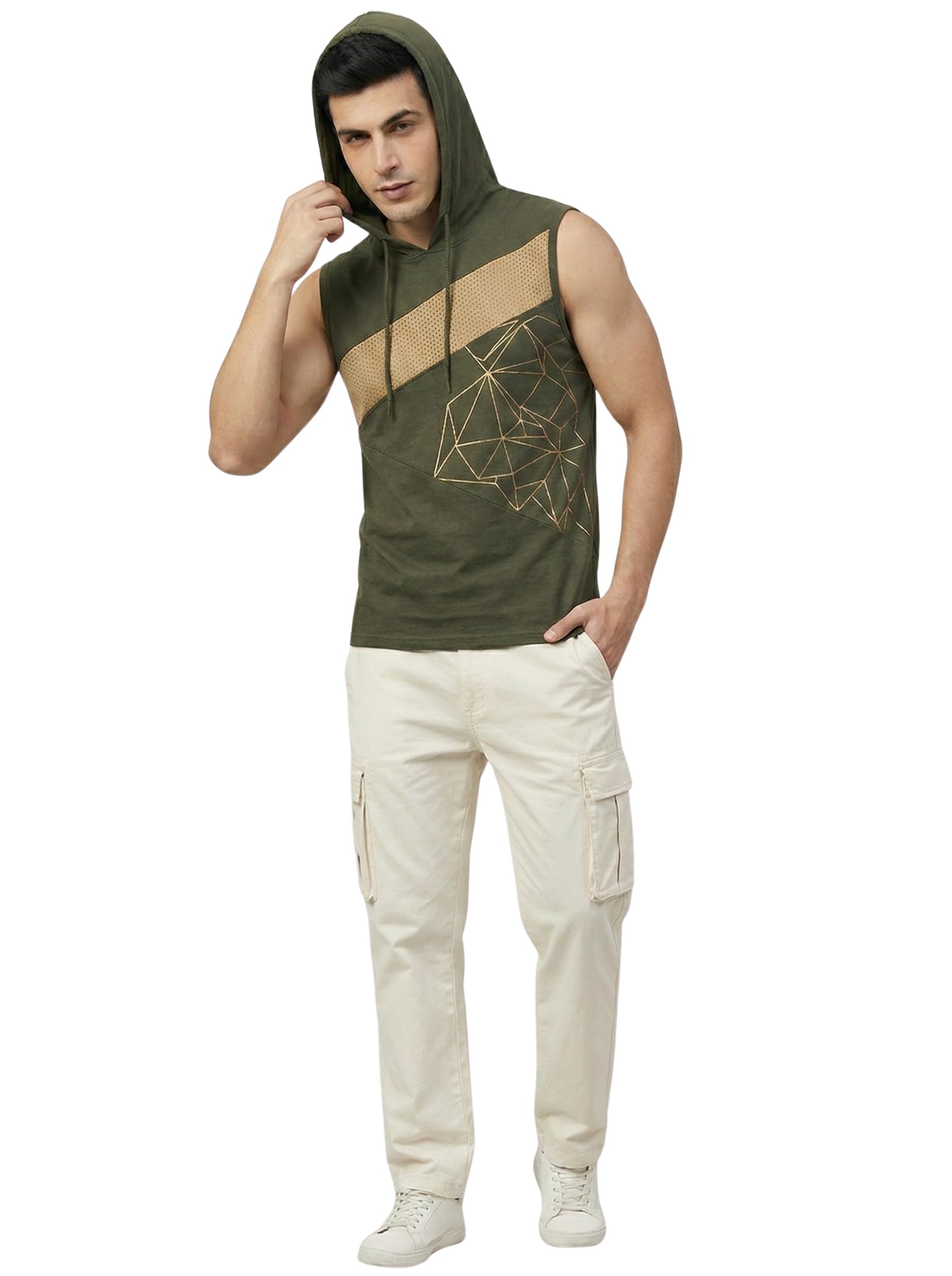 looks united MEN HOODED MESH NET SLEEVELESS OLIVE GREY BREATHABLE GYM& CASUAL WEAR VEST FOR MEN-picture-29