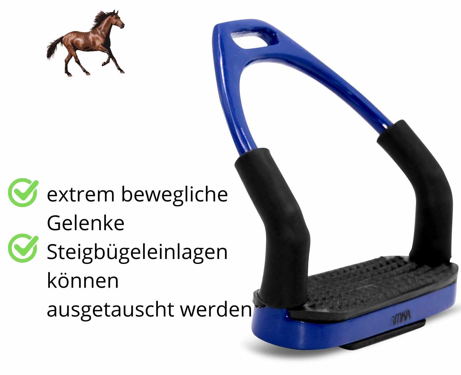 AMKA Staffa con giunto, blu scuro, staffa di sicurezza, flessibile, per stirrups Horse Riding