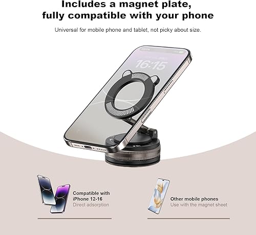 Miniatura 3 de J33 - Soporte magnético para teléfono al vacío, fuerte soporte de ventosa para todos los teléfonos inteligentes, adecuado para superficies lisas