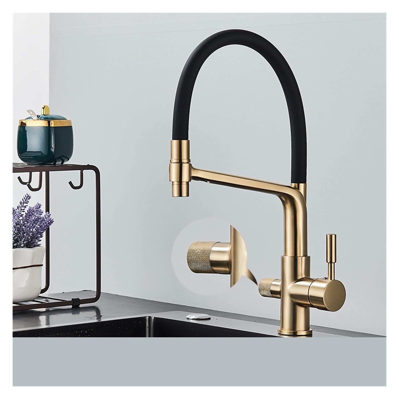 Yjyjy Type Babrush Gold Faucet Black White Filtered Kitchen Faucets Pull Out 360 Rotation Mixer Tap Pure Water Crane For Kitchen Filtered Water Taps Tap