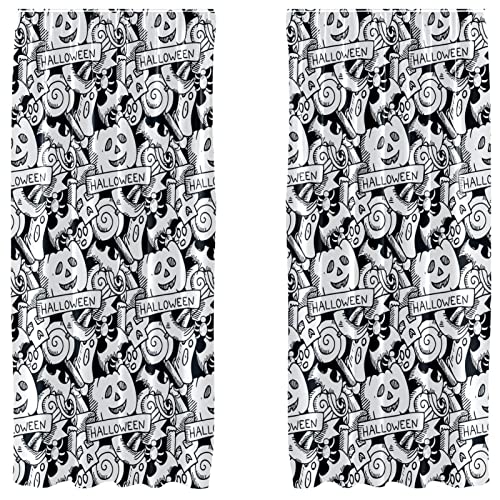Cortinas opacas de microfibra blanco y negro decorativas de Halloween 2 paneles para dormitorio 2