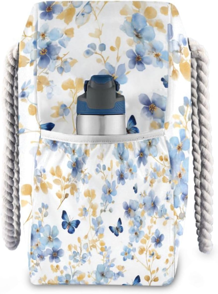 OTVEE Watercolor Flowers and Butterfly Patterns Beach Bags for Women Ladies Large Canvas Tote Shoulder Bag Waterproof Travel Bags for Gym Swim Pool Camping