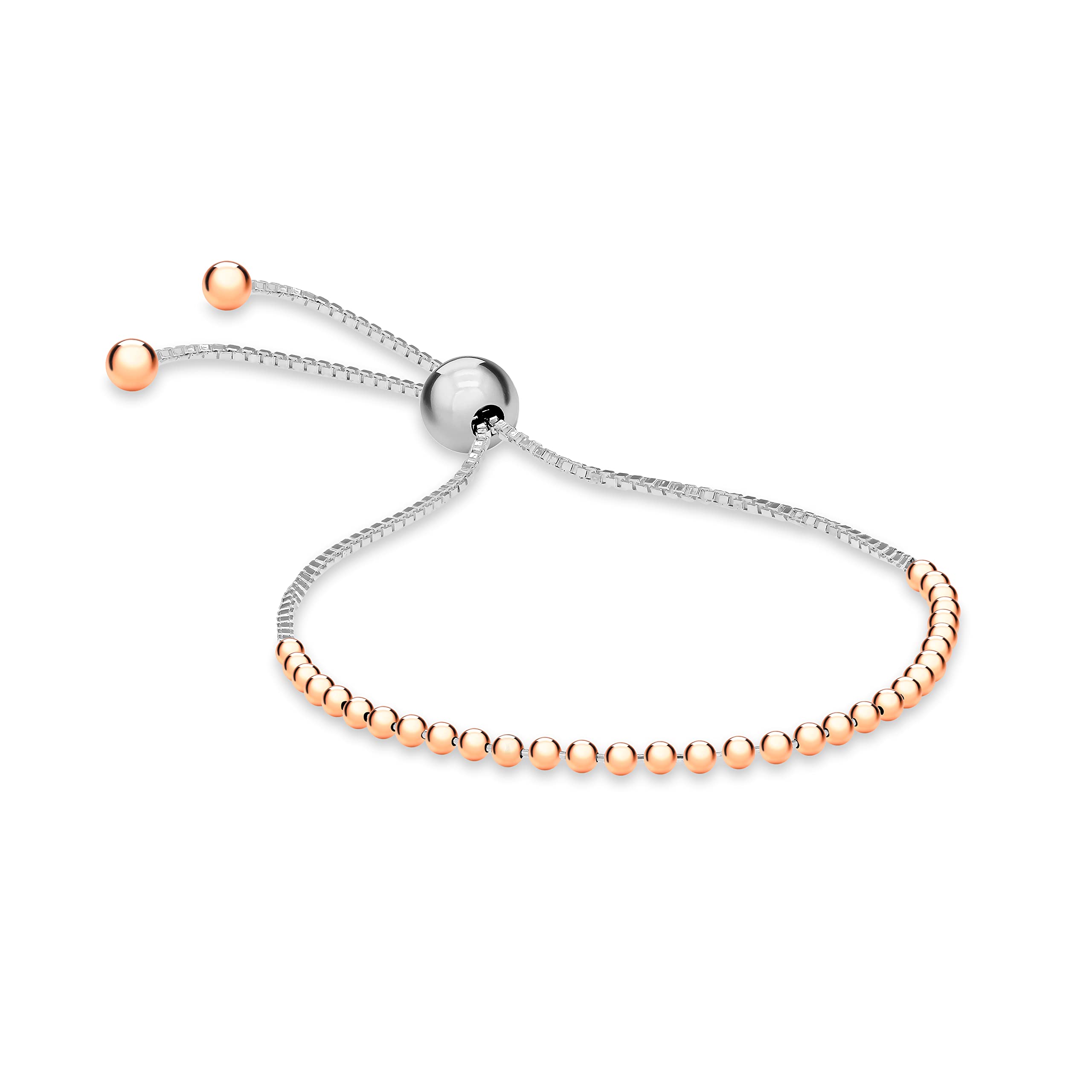 Tuscany SilverWomen's Sterling Silver Rose Gold Plated Beaded Adjustable Slider Bracelet 23 cm/9 inch