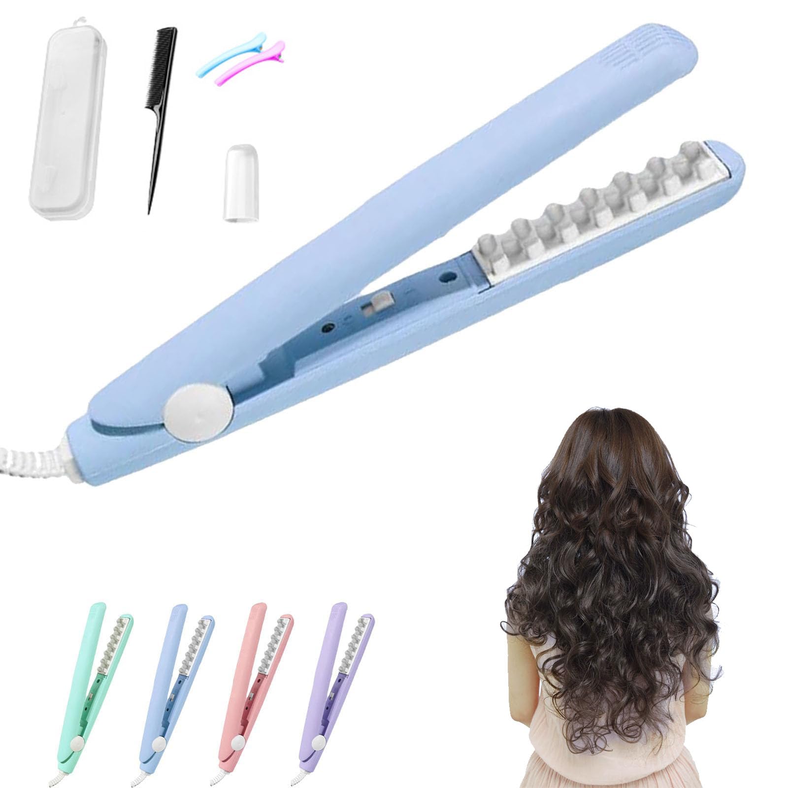 Mini Dual Purpose Curling Iron 2-in-1 Mini Curling Iron for Hair Mini Straightener Flat Iron Blue