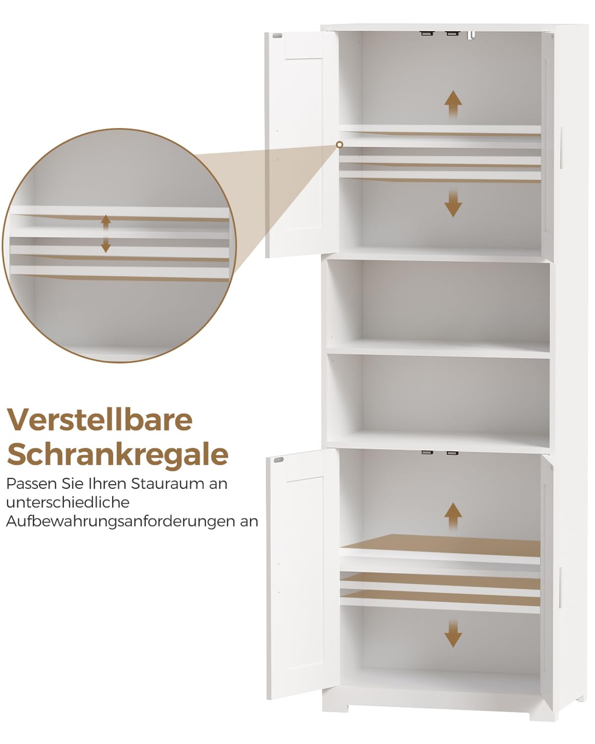 BEWISHOME Badezimmerschrank Hoch, Bad hochschrank, Badschrank Hochschrank mit 4 Türen und Verstellbare Ablagen, für Badezimmer/Wohnzimmer/Küche, Weiß, 30 * 60 * 170cm EYYG09W