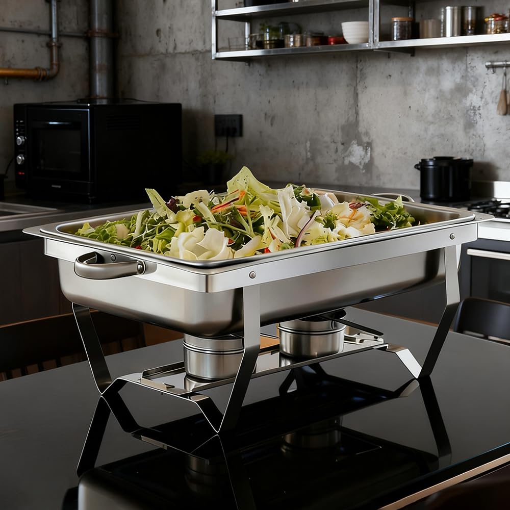 Warmhaltebehälter Essen, Chafing Dish Edelstahl Buffet-Behälter Buffetwärmer Mahlzeit Speisenwärmer Wärmebehälter Rechaud für Catering Buffet und Party (55 × 35,5 × 26 cm (1 Stück) (3 Quadrate))