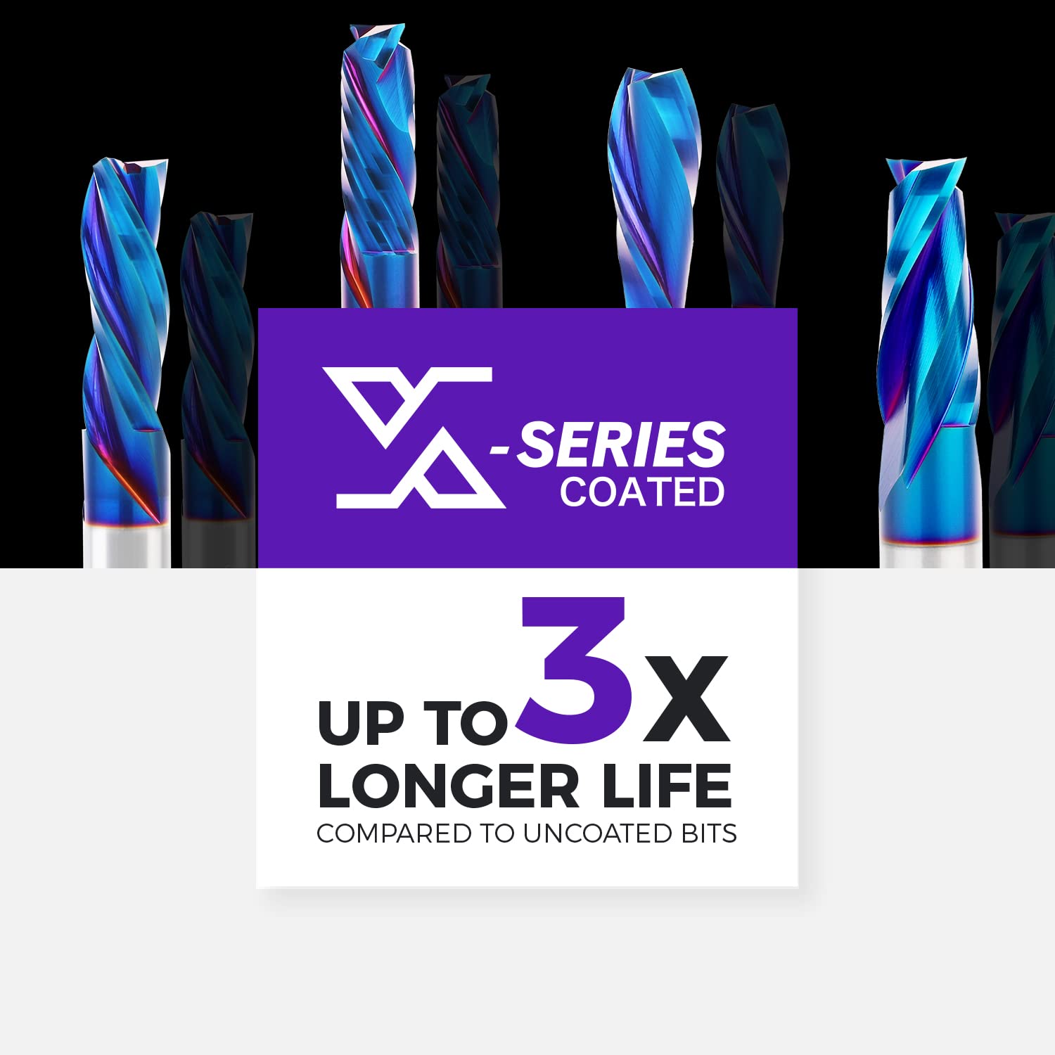 ZahyoX Compression Spiral CNC Router Bit, 5 Pack Set, NACO Coated Solid Carbide CNC End Mill, 3/8" Cutting Dia, 3/8" Shank, 1-1/16" Cutting Length, 3" Overall Length