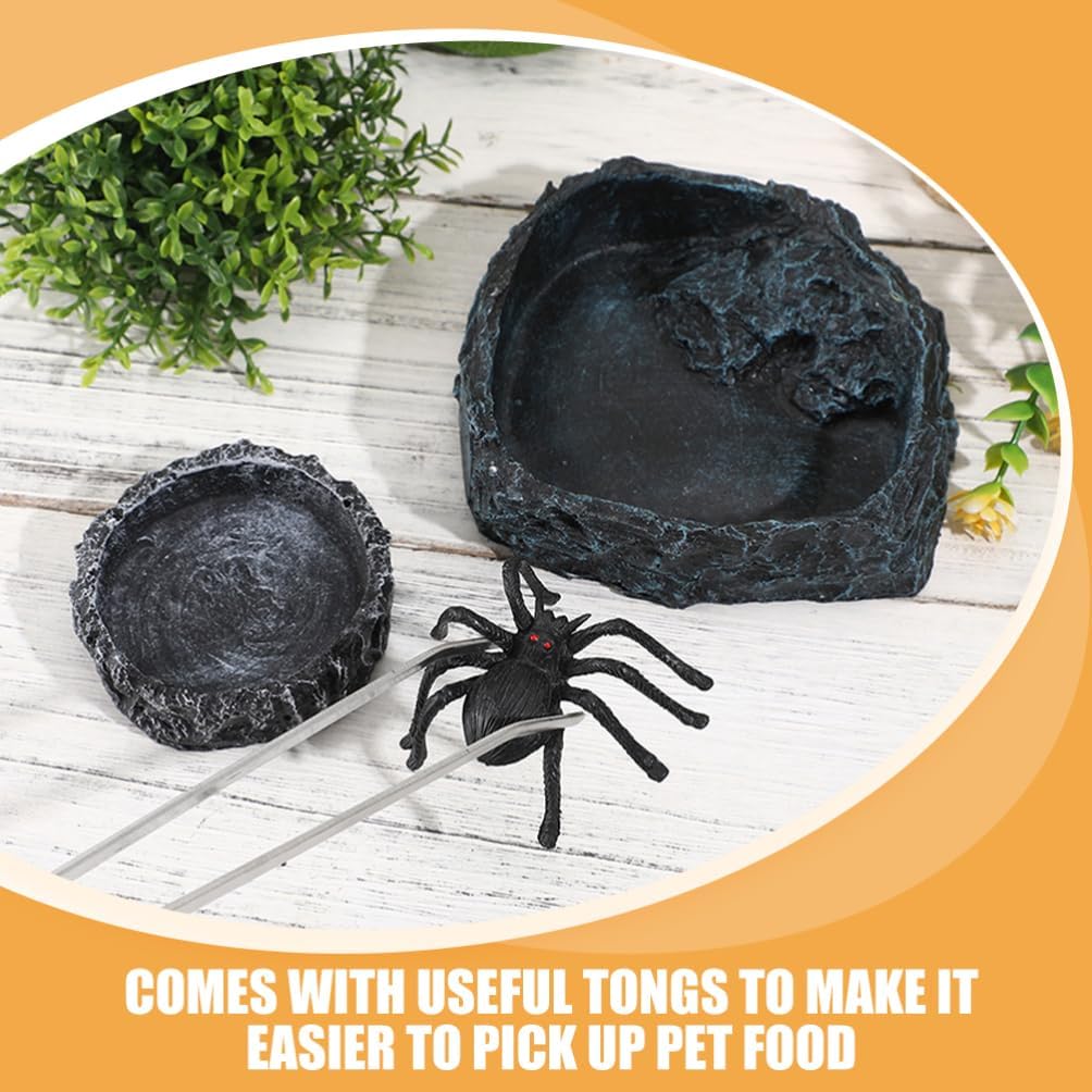 Luxshiny 1set Large Reptile Food Bowl Feeding Tongs Versatile Crab Dish and Tortoise Water Bowl for Bearded Dragons and Snakes and Materials Easy to Clean and Spacious Design