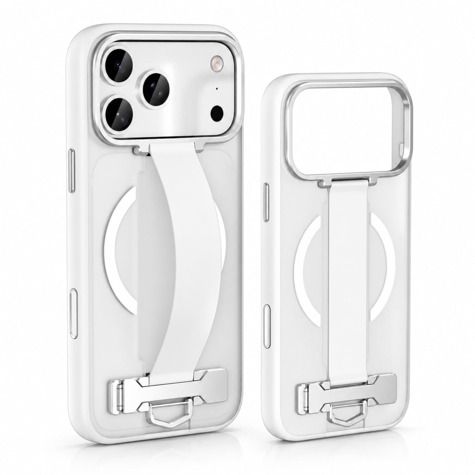 Coque pour iPhone 18 Pro Max, Sangle Arrière, Béquille - Blanc