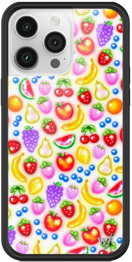 Wildflower Cases - Tutti Fruity Case, Compatible with Apple iPhone 14 Pro Max | White, Trendy, Fruit, Berries, Yellow - Protective Black Bumper, 4ft Drop Test Certified, Women Owned Small Business