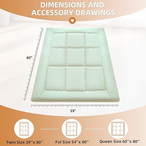 Miniatura 2 de Futón de suelo japonés de tamaño individual, colchón plegable para tatami, cama plegable portátil para invitados, tapete de juego para niños, tapete