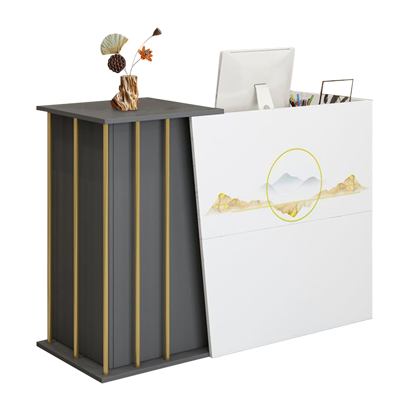 GAOXIAO Mostrador de Recepción Pequeño, Mostrador Recepción Moderno con Cajón y Estantes Mueble Mostrador de Caja para Oficina Salón de Belleza Tienda o Área de Entrada A 100 cm