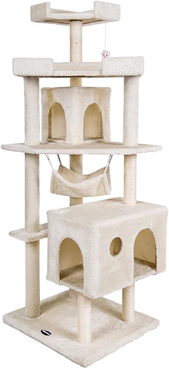 Merax Cat Tree Tower with Condo House Furniture Off-White