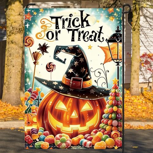 NHBTC Halloween Witch Hat Pumpkin Garden Flag 12x18 In Lawn Yard Decor Gift - image 9