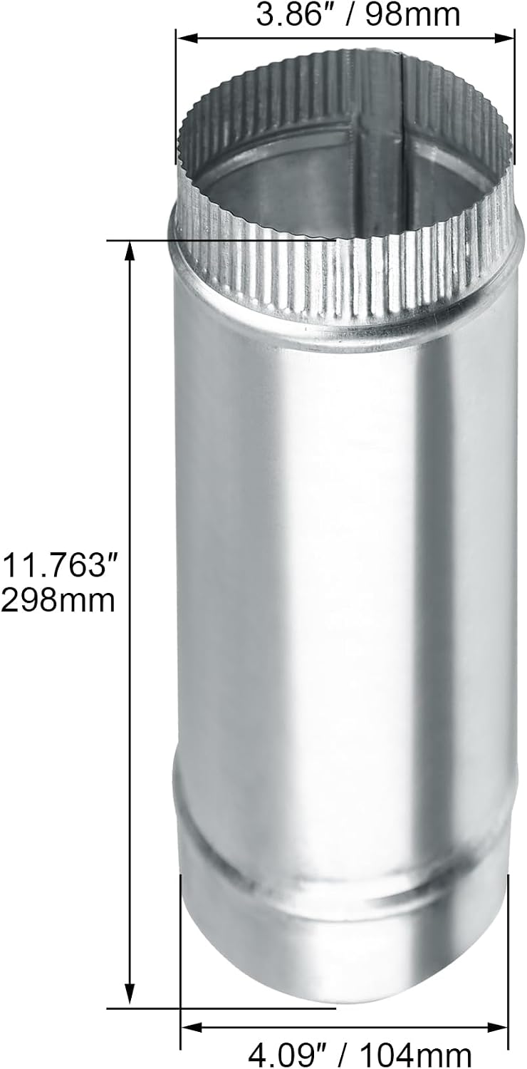 4 Inch Round Dryer Duct, Straight Rigid Galvanized Steel Extendable Duct, Extension Connector for Ventilation Equipment