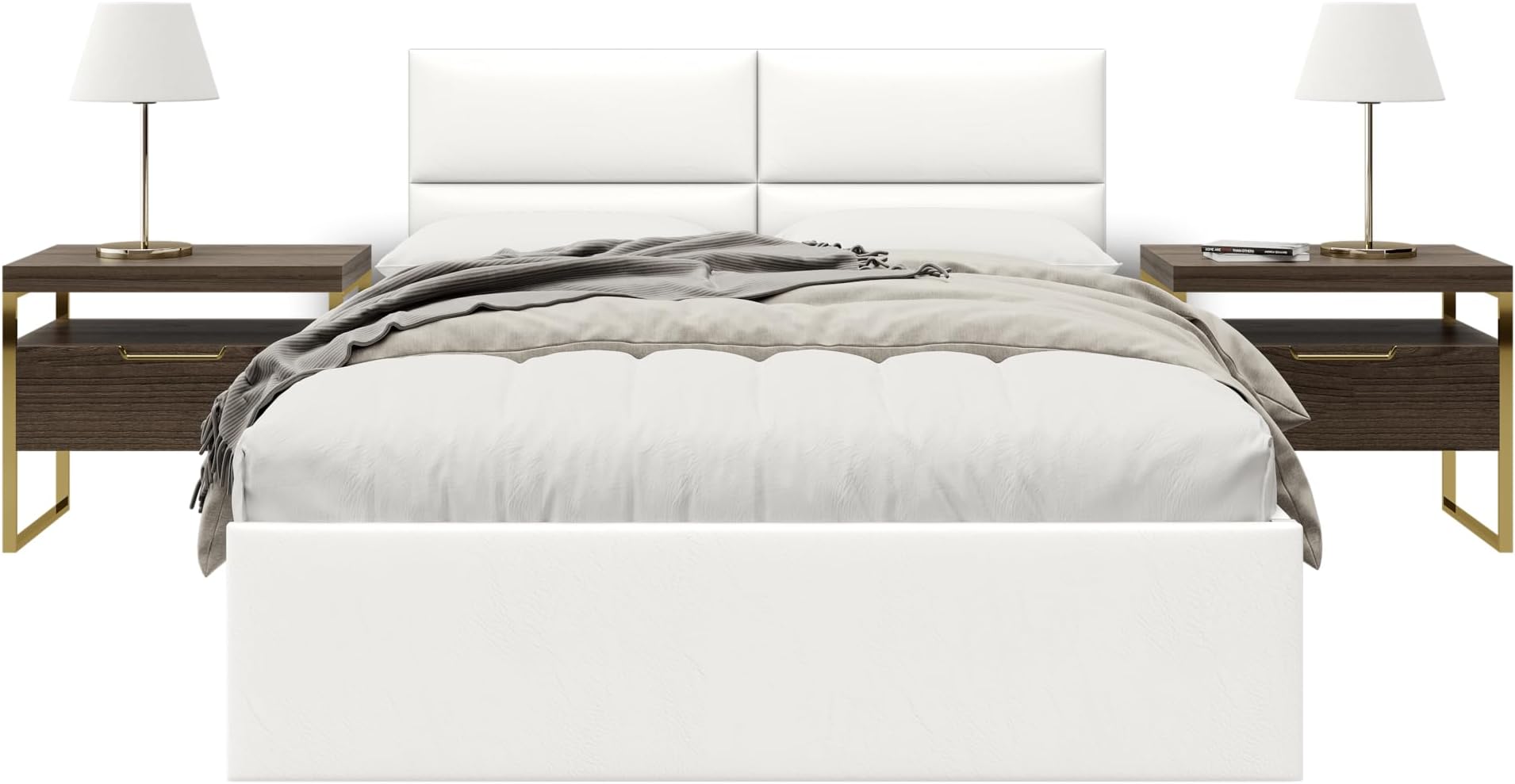 Vänt Upholstered Wall Mounted Headboard Panels -Isabelle Layout - 60" X 23"-Configuration of 4 Individual Panels - Recommended for Queen-Full - Vintage Leather/White Dove