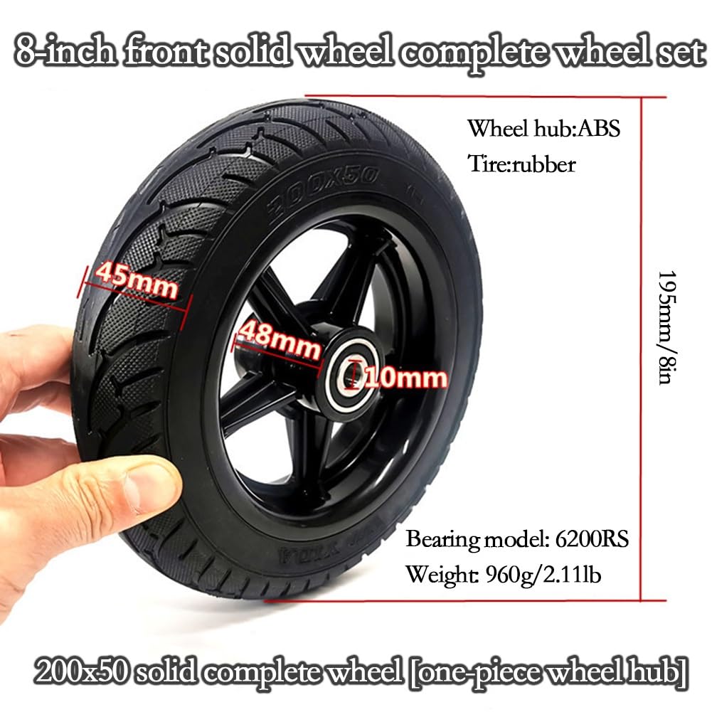 200x50 8 Inch Black Replacement Wheelchair Wheels for Walkers - Non-Inflatable Solid Wear-Resistant Rubber Tires, Anti-Slip, And ABS Wheel Hub