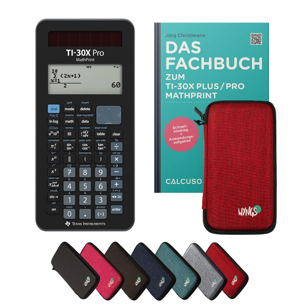 TI-30X Pro MathPrint Incl. Funda Protectora Rojo y Libro especializado (132 páginas, DIN A5) – Calculadora científica – Smart Set (Alemán)